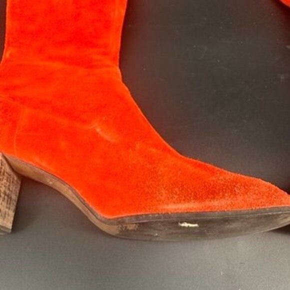 Vintage 60s Go Go Orange Side Lace Up Boots 7 - 7.5 Women's Suede - Picture 14 of 16